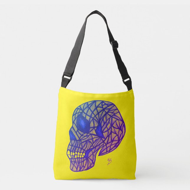 Sac Ajustable Yellow Bag With Purple Skull - Crossbody or Tote  (Devant)