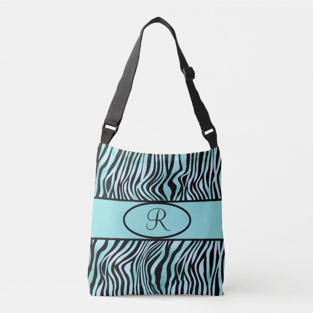 Sac Ajustable Zèbre rayé turquoise sarcelle et noir avec monogra (Devant)