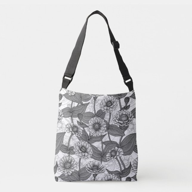 Sac Ajustable Zinnias, monochrome sur blanc (Devant)