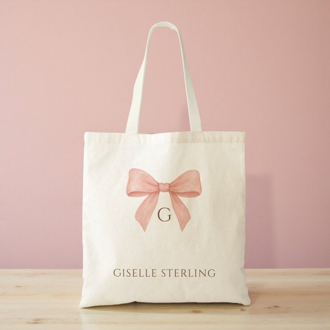 Sac aquarelle rose blush monogramme noeud (Créateur téléchargé)