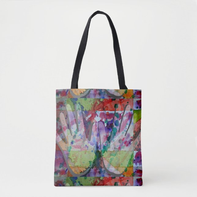Sac Art d'Artiste avec Empreintes de Main Peintes  (Devant)