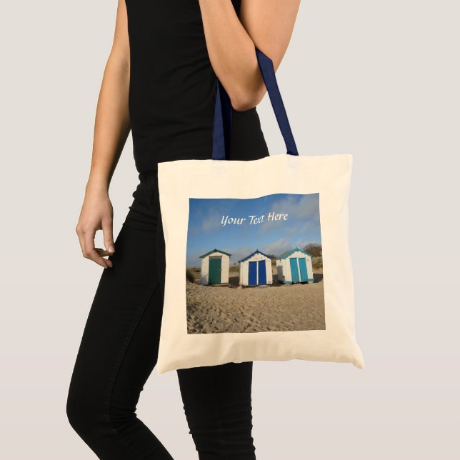 sac avec cabanes plage bleu ciel sable anglais bor (Devant (produit))