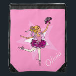 Sac Avec Cordons Ballerina de ballon pour enfants nom rose sac à ti<br><div class="desc">Sac pour fille Ballerina avec une fille de ballerine gracieuse avec des cheveux blonds dansant avec des fleurs. Idéal pour les jeunes danseurs de ballet de prendre des cours de ballet ou l'école. Personnalisez avec le nom de vos enfants. Art original et design par Sarah Trett.</div>