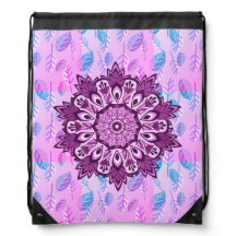Boho Purple Flower Mandala Leaf Motif