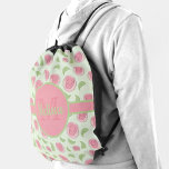 Sac Avec Cordons Bufs de fleurs roses et Feuilles monogrammes<br><div class="desc">Des boutons de fleurs chic rose girly et des feuilles verts sur N'IMPORTE QUEL arrière - plan COULEUR - nous avons utilisé vert pâle. Votre monogramme et votre nom en lettres chic sur le devant dans n'importe quelle couleur (peut être supprimé.) Créez-vous pour vous-même ou offrez-en un cadeau.</div>