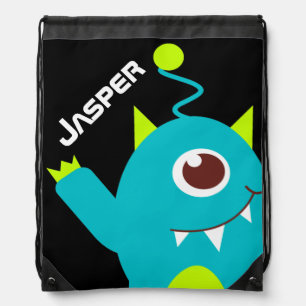 Sac Avec Cordons Enfants amical alien turquoise nom vert sac à tiro
