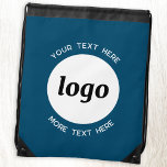 Sac Avec Cordons Logo Ronde Texte Promotionnel Business Turquoise V<br><div class="desc">Ajoutez votre propre logo et le choix du texte à cette conception. Supprimez le texte supérieur ou inférieur si vous préférez. Minimaliste et professionnel. Idéal pour un produit promotionnel pour vos clients et clients. Votre logo sera coupé dans un cercle blanc. Pour les autres versions,  consultez la collection.</div>