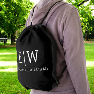Sac Avec Cordons Monogramme moderne minimaliste noir et blanc