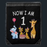 Sac Avec Cordons Now I le 1er jour du Birthday<br><div class="desc">Joyeux anniversaire. Funny and lovely Kids Birthday design with a cute Elephant,  two ferrets and a girafe celebrating your birthday at the zoo.</div>