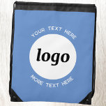 Sac Avec Cordons Rond du logo Texte promotionnel Bleu commercial<br><div class="desc">Ajoutez votre propre logo et le choix du texte à cette conception. Supprimez le texte supérieur ou inférieur si vous préférez. Minimaliste et professionnel. Idéal pour un produit promotionnel pour vos clients et clients. Votre logo sera coupé dans un cercle blanc. Pour les autres versions,  consultez la collection.</div>