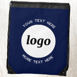 Sac Avec Cordons Ronde Logo Texte promotionnel Business Marine Bleu<br><div class="desc">Ajoutez votre propre logo et le choix du texte à cette conception. Supprimez le texte supérieur ou inférieur si vous préférez. Minimaliste et professionnel. Idéal pour un produit promotionnel pour vos clients et clients. Votre logo sera coupé dans un cercle blanc. Pour les autres versions,  consultez la collection.</div>