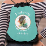 Sac Avec Cordons Vacances d'été en famille Turquoise<br><div class="desc">Un élégant sac à timon comporte une illustration de vacances d'été sur un arrière - plan turquoise ainsi que votre nom de famille et votre année en lettres chic. Sacs parfaits pour fourrer des trucs amusants pour tout le monde pendant vos vacances.</div>