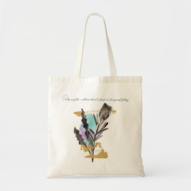 Sac avec fleur Protea, texture or et texte (Devant)