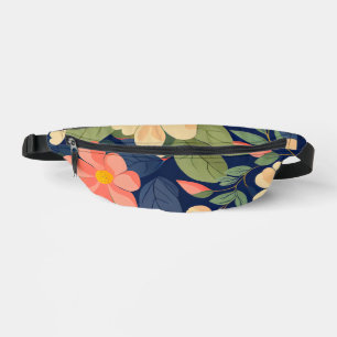 Sac banane bleu marine pêche rose floral botanique