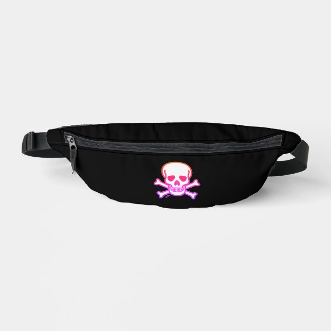 Sac banane néon blanc crâne et os noir (Recto)