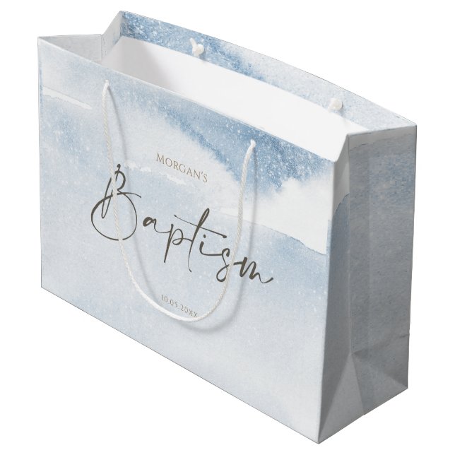 Sac Baptême Garçon Aquarelle Bleue Grand (Dos Angle)