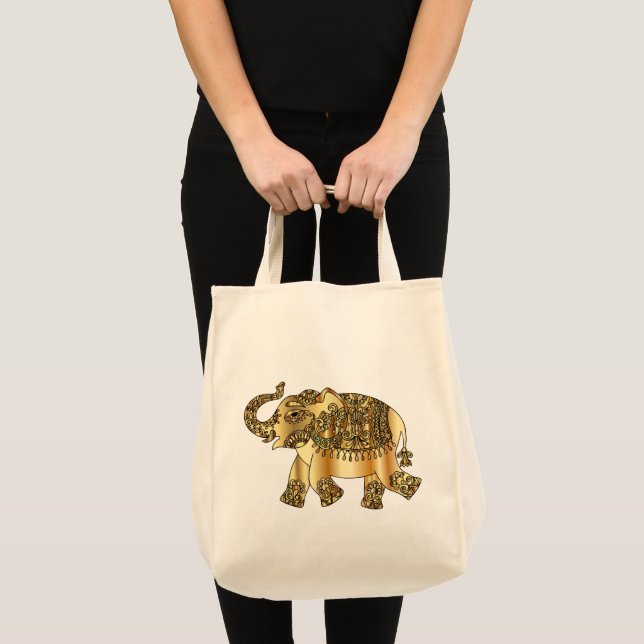 Sac blanc avec un éléphant d'or (Devant (produit))