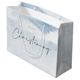 Sac bleu aquarelle garçon baptême grand sac-cadeau
