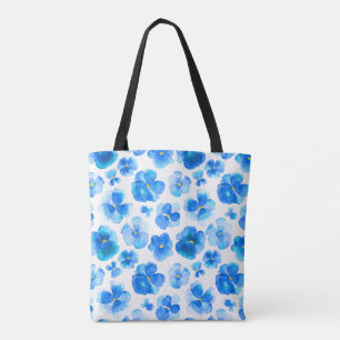Sac bleu d'art d'aquarelle de fleur de pensée
