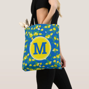 Sac bleu et jaune à motif floral de citrons ensole