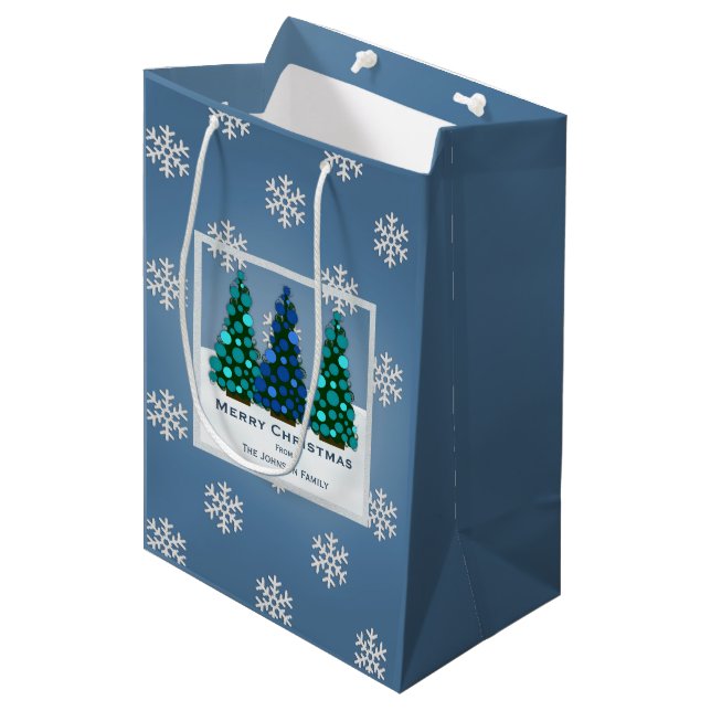 Sac bleu personnalisé de cadeau d'arbre de Noël (Devant Angle)