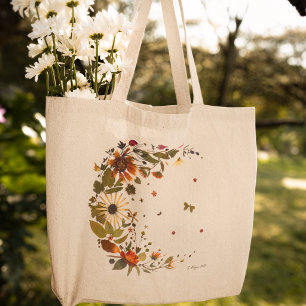 Sac Botanique Lunaire Tote l'Art de Fleurs Pressée