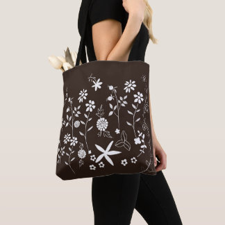 Sac brun foncé avec fleurs blanches