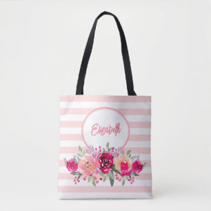 Sac cabas à monogramme à fleurs aquarelles sur ray