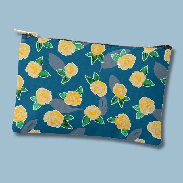 Sac cabas botanique floral Rose jaune (Yellow rose botanical floral cosmetic bag/accessory pouch)