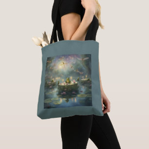 Sac cabas cadeau de libellule grenouille nénuphar