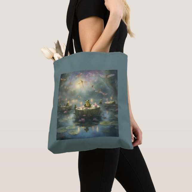 Sac cabas cadeau de libellule grenouille nénuphar  (De près)