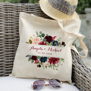 Sac cabas de demoiselle d'honneur floral Bourgogne