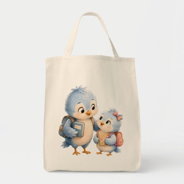 Sac cabas de marché Sweet Blue Bird Siblings (Devant)