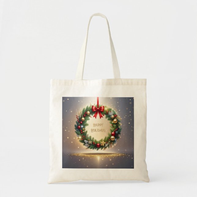Sac cabas de Noël festif Couronne de fête (Devant)