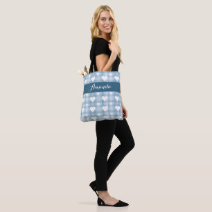 Sac cabas en toile à cœurs blancs bleus