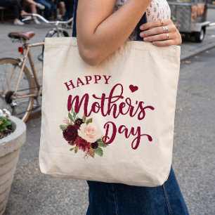 Sac cabas Fête des Mères floral rose burgundy