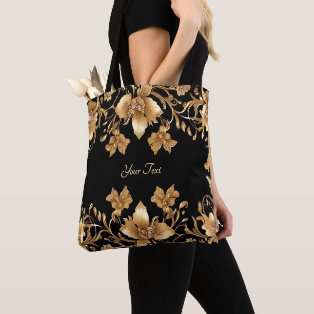 Sac cabas floral doré (De près)