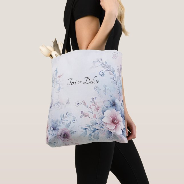 Sac cabas floral rose bleu aquarelle (De près)