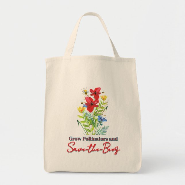 Sac cabas floral Sauvez les abeilles (Devant)