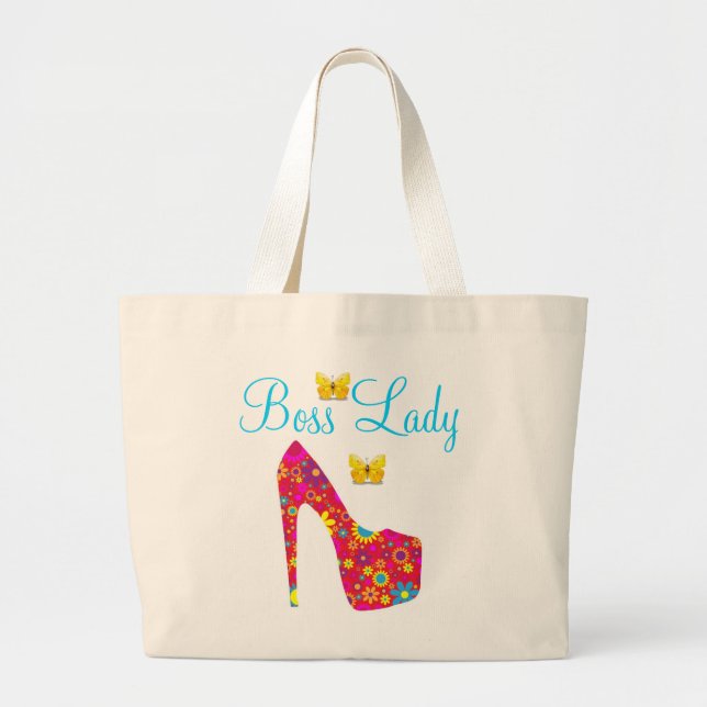 Sac cabas géant Chaussure à talon haut et fleurs B (Devant)
