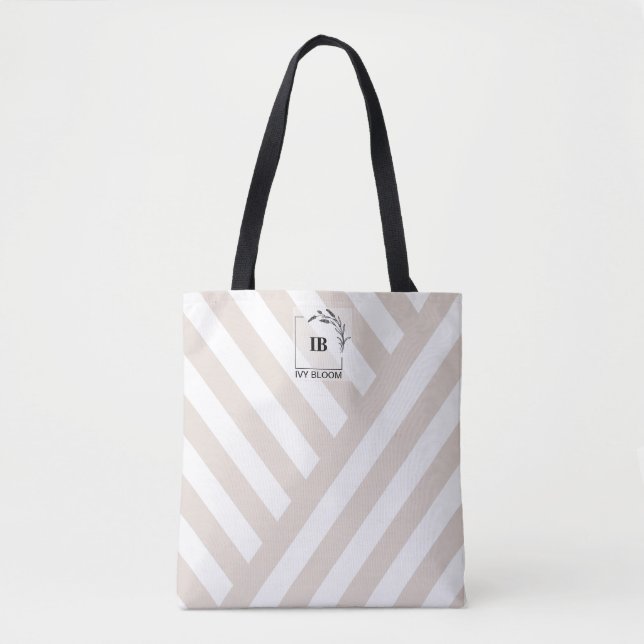 Sac cabas monogrammé rayures ivoire beige (Devant)