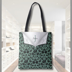 Sac cabas monogramme vert chic et rose noir