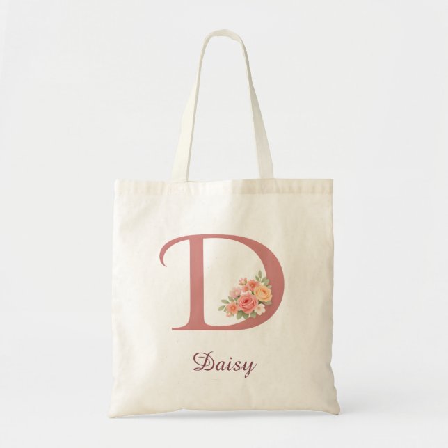 Sac cabas personnalisé avec monogramme floral D (Devant)