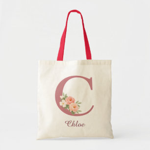 Sac cabas personnalisé avec monogramme floral de l