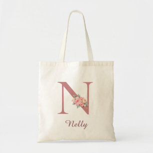 Sac cabas personnalisé avec monogramme floral N