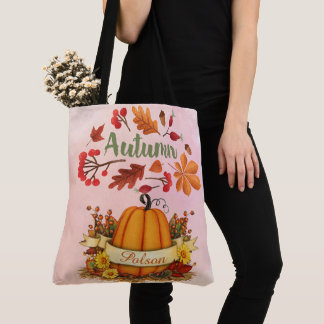 Sac cabas personnalisé Gnome d'Automne et Citrouil