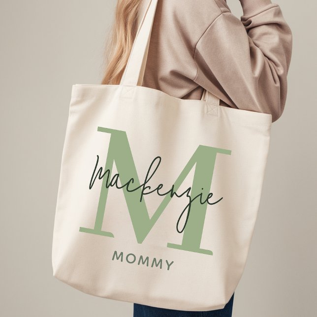 Sac cabas personnalisé vert sauge Cadeau pour nouv (Personalized Tote Bag Sage Green Gift for Mom, Sage Green Modern Tote Bag Personalized Wedding Gift)