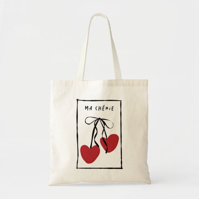 Sac cabas romantique Ma Chérie | Cerise à coeur mi (Devant)