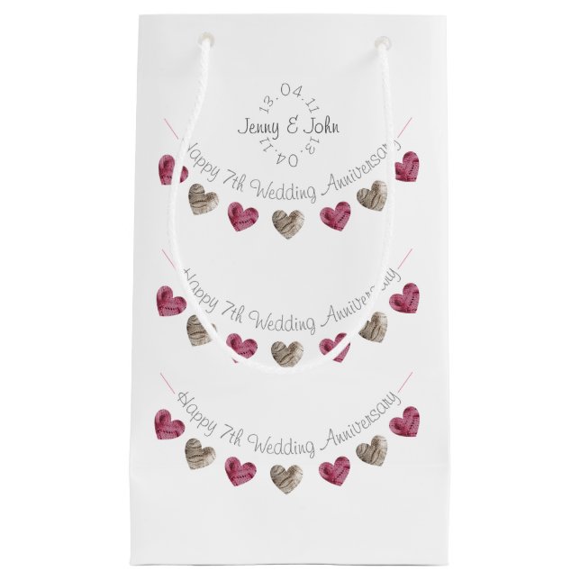 Sac Cadeau 7e anniversaire de mariage du coeur de laine petit (Devant)