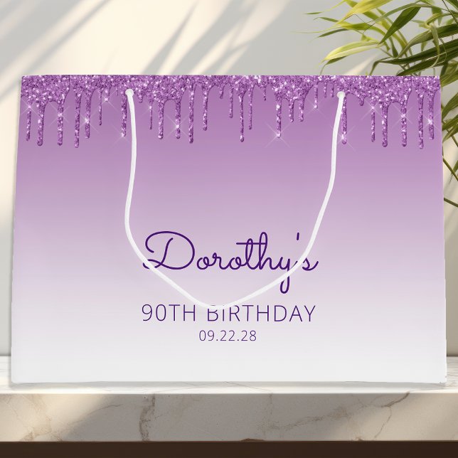 Sac cadeau 90e anniversaire violet pailleté (Créateur téléchargé)